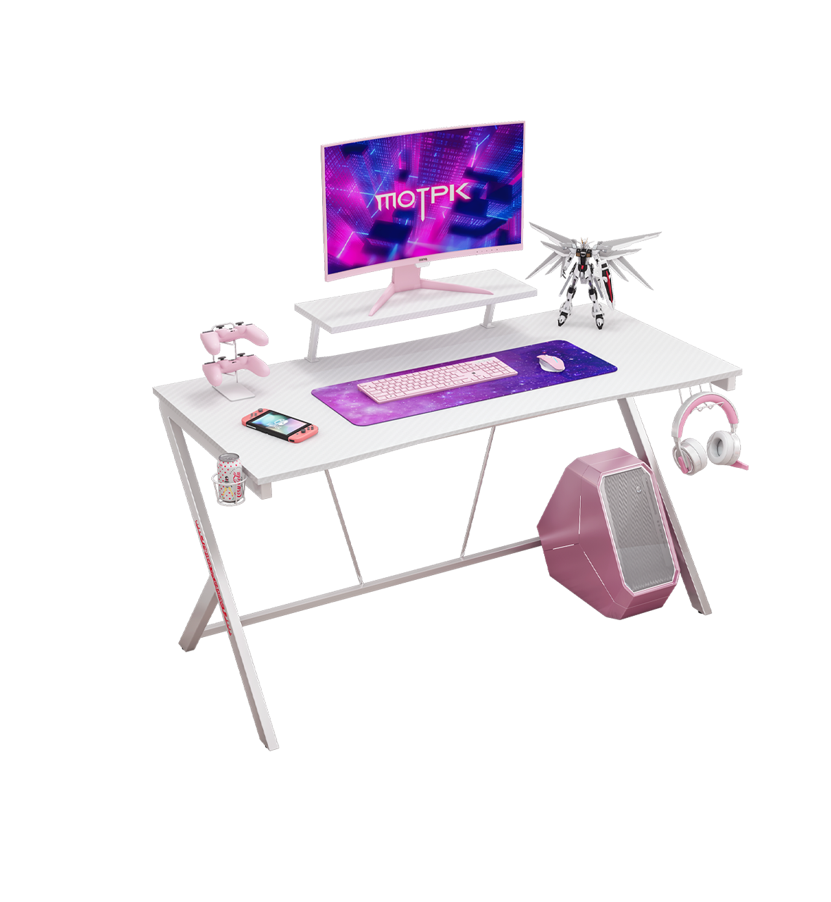 47 Inch Gaming Desk with Monitor Shelf-White