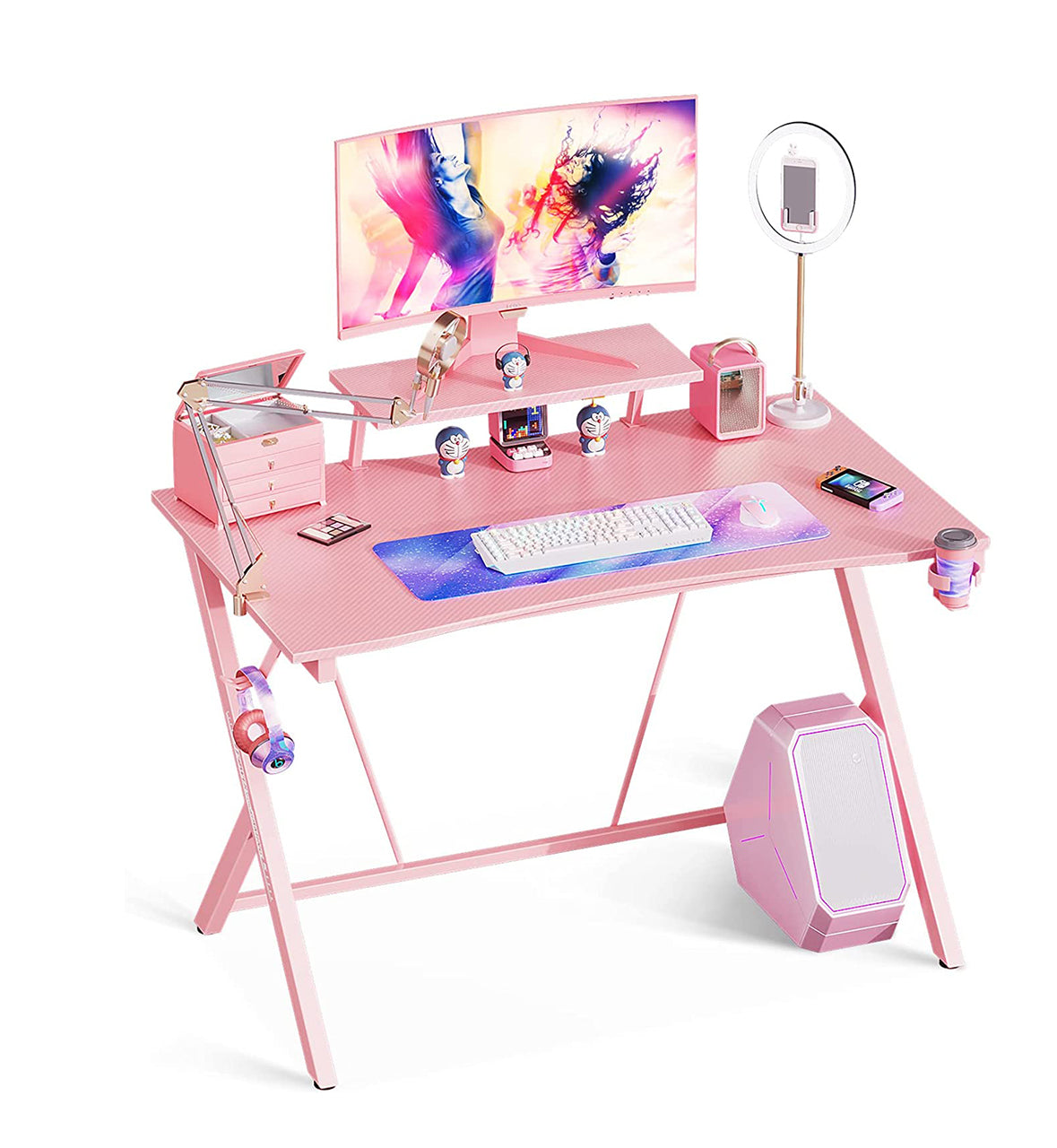 VITESSE Pink Gaming Desk, 40 inch T-Shaped Ergonomic Gaming Desk