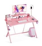 47 Inch Gaming Desk With Monitor Shelf-Pink
