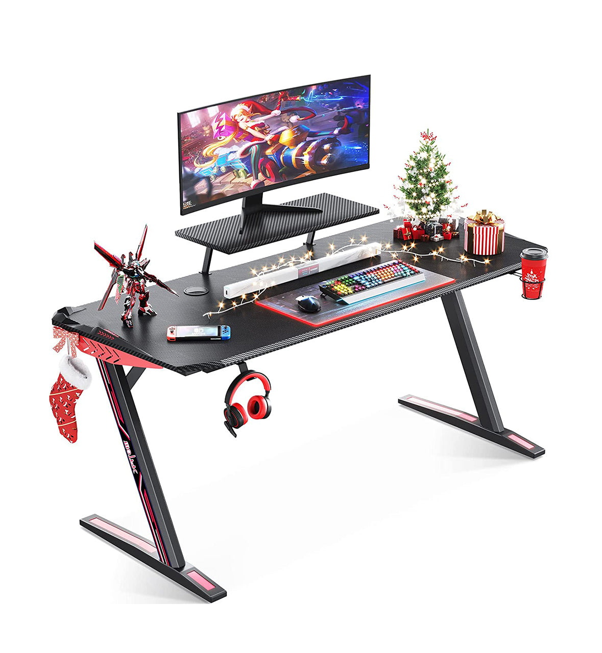 55" Gaming Desk Z-shaped Computer Desk