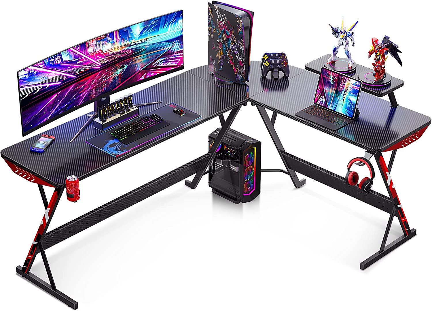 51 Large Carbon Fiber Gaming Desk L-Shaped Monitor Stand - Black&Red –  Motpk Game