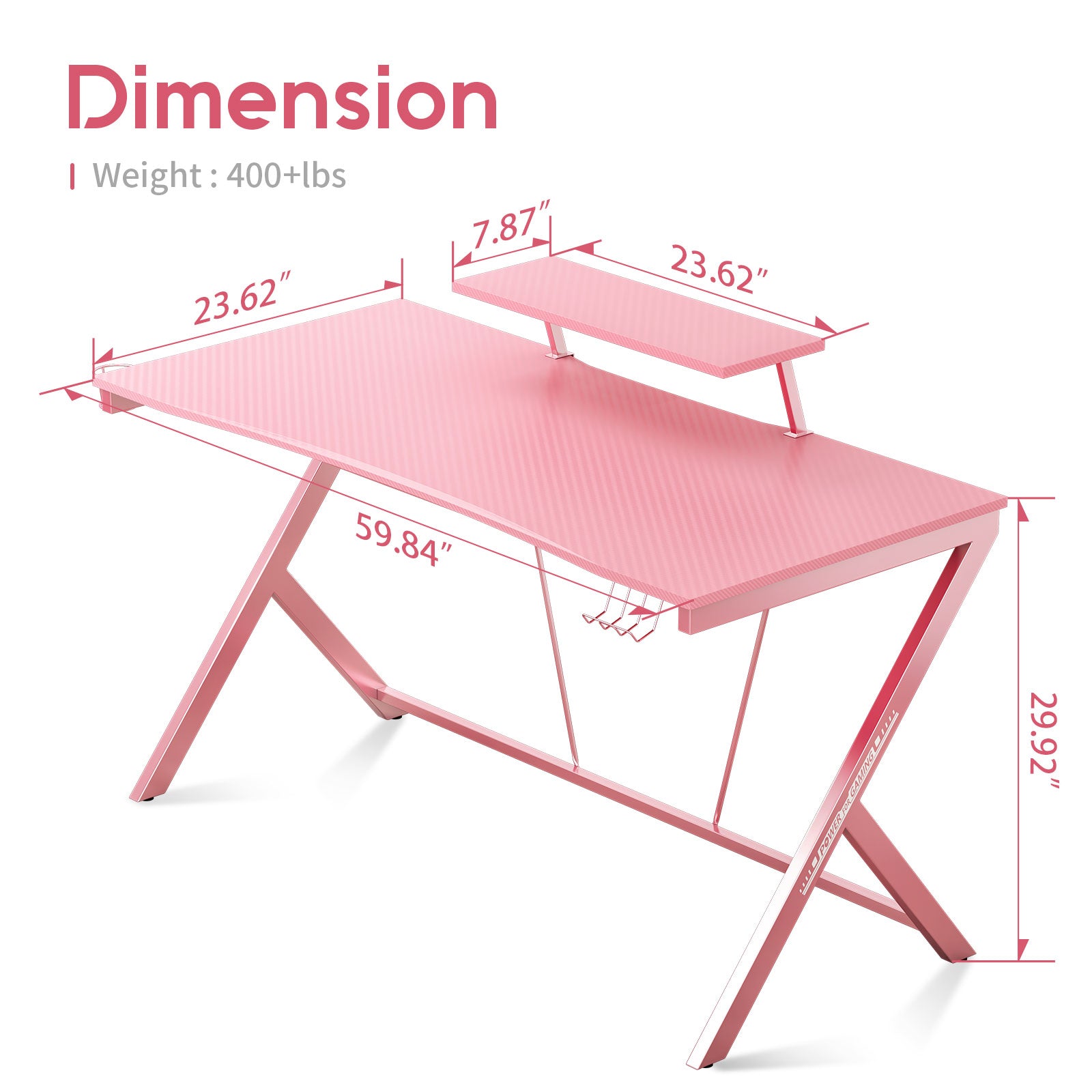 60" Gaming Desk With Monitor Shelf-Pink