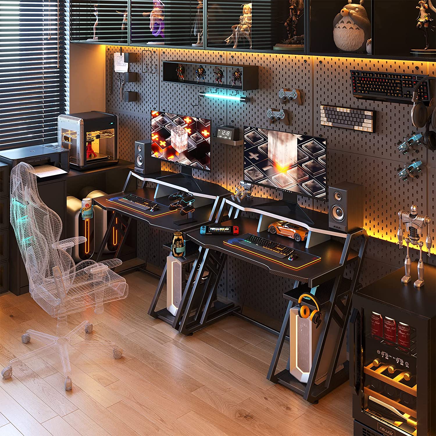 39 Inch Black Gaming Desk with Storage Shelf ,MOTPK