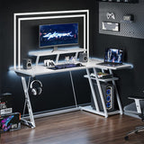 55 Inch L-Shaped Gaming Desk, Carbon Fiber Surface& Power Outlets