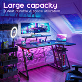 47 Inch L-Shaped Gaming Desk, Carbon Fiber Surface& Power Outlets
