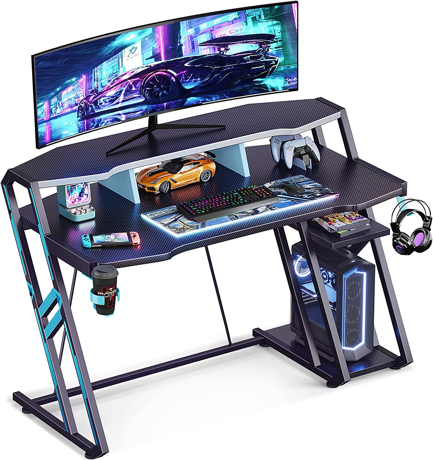 47 Inch Black Gaming Desk with Storage Shelf ,MOTPK