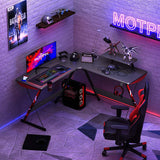 51" Large Gaming Desk L-Shaped With Monitor Shelf - Black&Red
