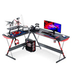 58" Large Gaming Desk L-Shaped With Monitor Shelf - Black&Red